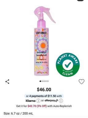 amika Brooklyn Bombshell Blowout Spray - Pink Purple Floral Bottle